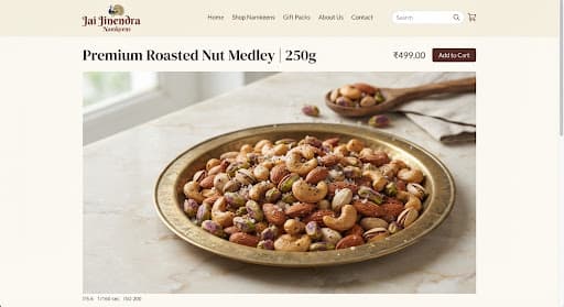 Roasted cashews, almonds, and pistachios in an elegant brass tray