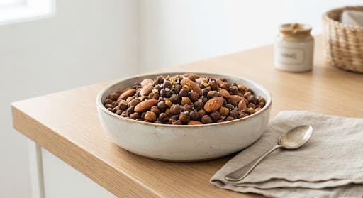 Roasted chana and almonds with hing seasoning